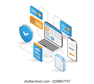Flat isometric 3d illustration maximize web application security