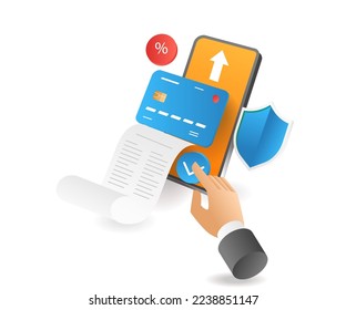 Flat isometric 3d illustration online payment security