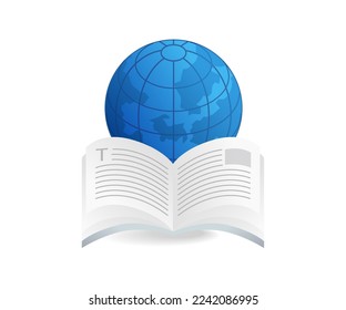 Flat isometric 3d illustration open book concept on earth