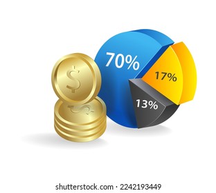 Gráfico circular isométrico plano 3d gráfico circular división del concepto del ingreso de negocios por ciento