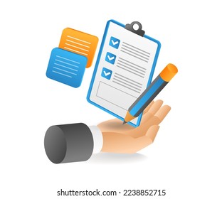 Flat isometric 3d illustration of planning notes over hand