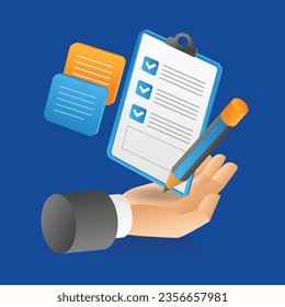 Flat isometric 3d illustration of planning notes over hand