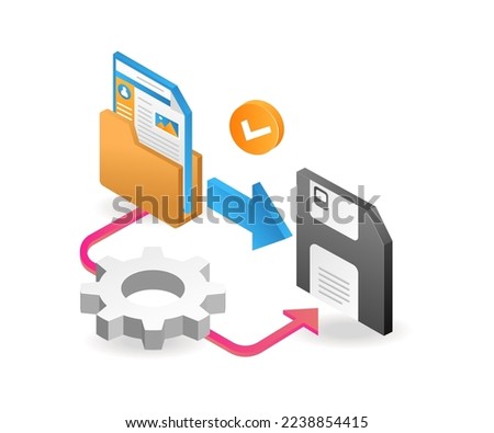 Flat isometric 3d illustration of recovering error folder