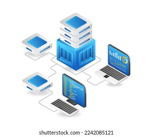 Flat isometric 3d illustration technology server network concept 