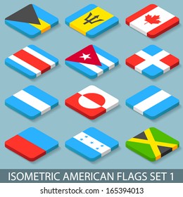 Flat Isometric American Flags Set 1