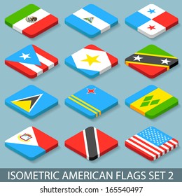 Flat Isometric American Flags Set 2