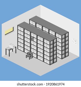 Flat isometric archive room illustration