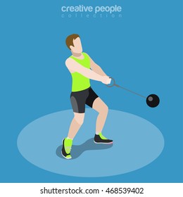 Flat isometric Athletics Hammer Throw vector illustration. Sportsman (Athlete) 3d isometry image. Summer sports concept.