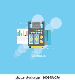 Flat isometric bank office with reception, cashdesk vector illustration. ATM, Registration and payment terminal, workers, clients and security characters. 3d isometry creative Banking concept