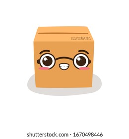 Vector de caja isométrica. Ilustración del envase de regalo. Caja de cartón plana. Entrega y embalaje. Transporte, envío. Ilustración de la caja de Kawaii. 