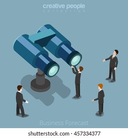 Flat Isometric Businessman Looking Through Binoculars Vector Illustration.
Business Future Vision 3d Isometry Concept.