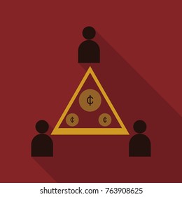 Flat isometric businessman on top of coin pyramid. People bring and give coins to the business vector illustration. Financial Pyramid