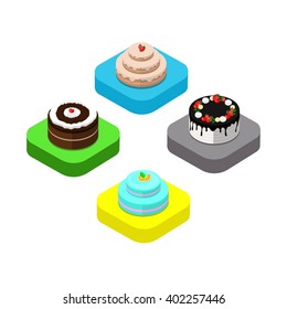 flat isometric cake icons 
