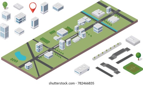 Flat isometric city map infographic