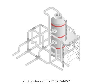 Flat isometric concept 3d illustration biogas industry factory pipeline