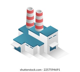 Concepto isométrico plano Ilustración 3d construcción minimalista almacén industrial y fábrica