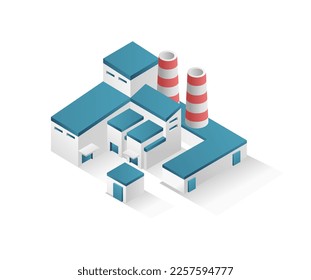 Flat isometric concept 3d illustration modern factory industrial minimalistic building with chimney