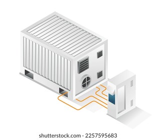 Flat isometric concept 3d illustration solar panel energy storage battery box