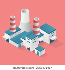 Flat isometric concept 3d illustration of factory industrial building with chimney