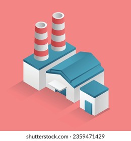 Flat isometric concept 3d illustration modern warehouse and factory industrial minimalist building
