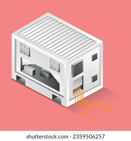 Concepto isométrico plano 3d ilustración de la caja de baterías que almacena el panel solar de energía eléctrica