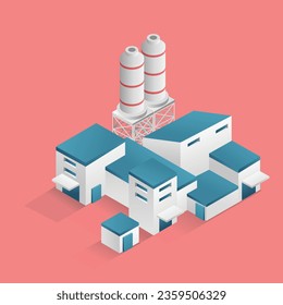 Flat isometric concept 3d illustration modern factory industrial minimalistic building with big gas cylinder