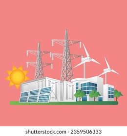 Flat isometric concept 3d illustration eco green energy solar panel
