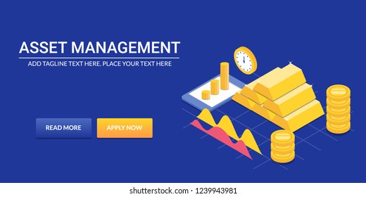 Flat isometric concept for Asset management, Return on investment, Business profit vector banner