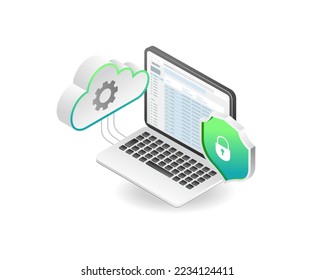 flat isometric concept of cloud server data security illustration