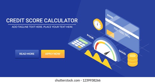 Flat Isometric Concept For Credit Score Calculator, Financial Report, Checking Credit Score For Loan Vector Banner