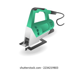 Flat isometric concept illustration. advanced technoloFlat 3d isometric illustration concept of modern wood sawing machine