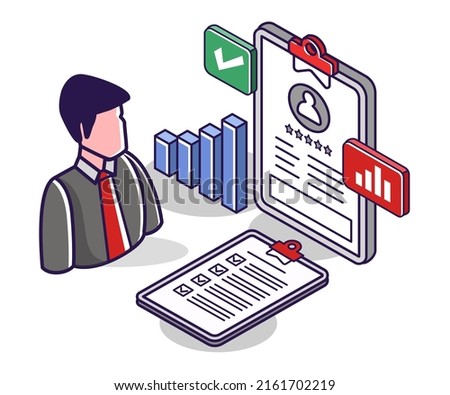 Flat isometric concept illustration. business accounts get the best reviews