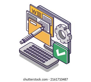 Flat isometric concept illustration. creatively create blog content