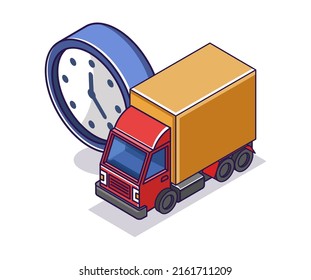 Flat Isometric Concept Illustration. Delivery Truck Time