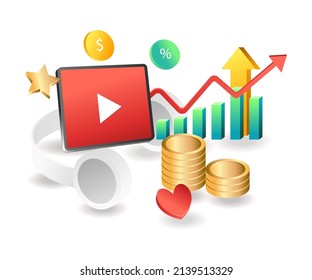 Flat Isometric Concept Illustration. Digital Marketing Video Content Analysis