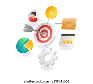 Flat isometric concept illustration. Digital marketing target network