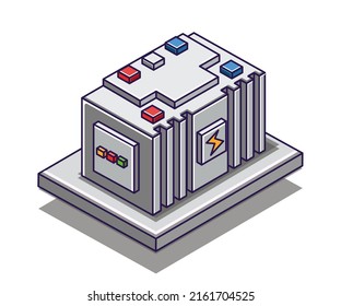 Flat isometric concept illustration. electric energy storage battery