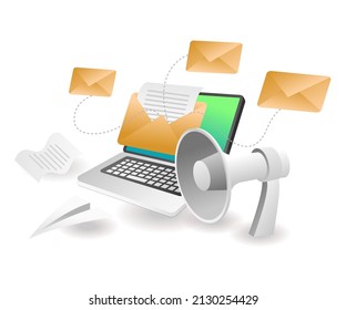 Flat isometric concept illustration. e-mail marketing branch
