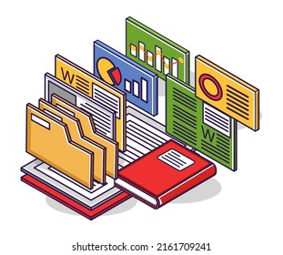 Flat isometric concept illustration. email marketing analysis data folder
