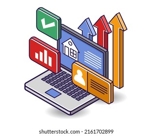 Flat isometric concept illustration. Growing housing investment business