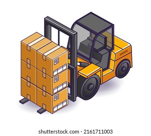 Flat isometric concept illustration. heavy duty forklift