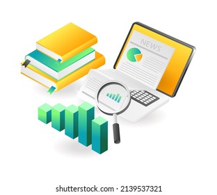 Flat isometric concept illustration. looking for new news for business ideas