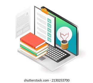 Flat Isometric Concept Illustration. Online Study Schedule Plan