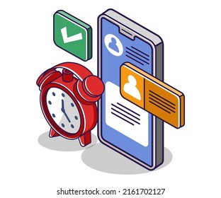 Flat isometric concept illustration. plan reminder alarm clock app