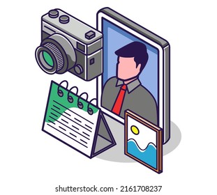 Flat isometric concept illustration. professional photographer shots