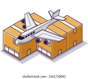 Flat isometric concept illustration. ship goods by air