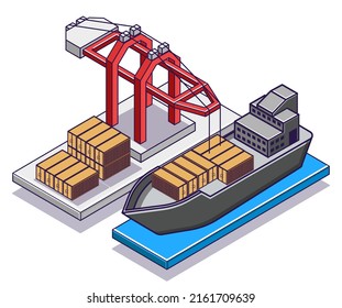 Flat isometric concept illustration. shipping goods by sea