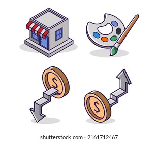 Flat isometric concept illustration. shopping business creative icon set bundle