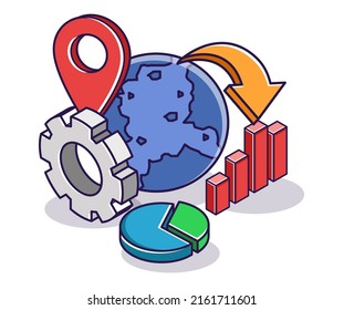 Flat Isometric Concept Illustration. World Location Census Data