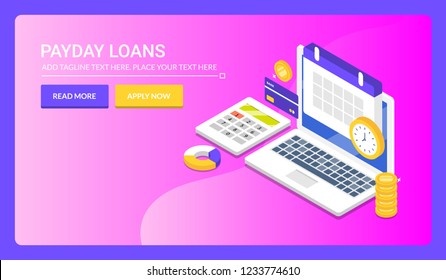 Flat Isometric Concept Of Payday Loan, Bank Loan, Payday Calendar Vector Illustration Banner